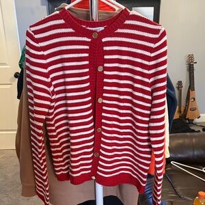 Nine West Red and White Striped Button-Front Cardigan